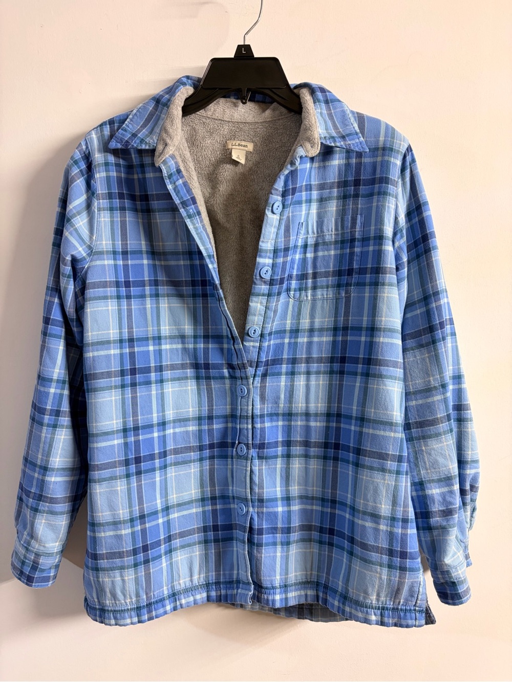 L.L. Bean Men's Light & Navy Blue Plaid Button-Down Shirt Jacket